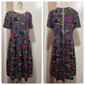 LuLaRoe Floral Midi Dress - Black, Pink, Yellow